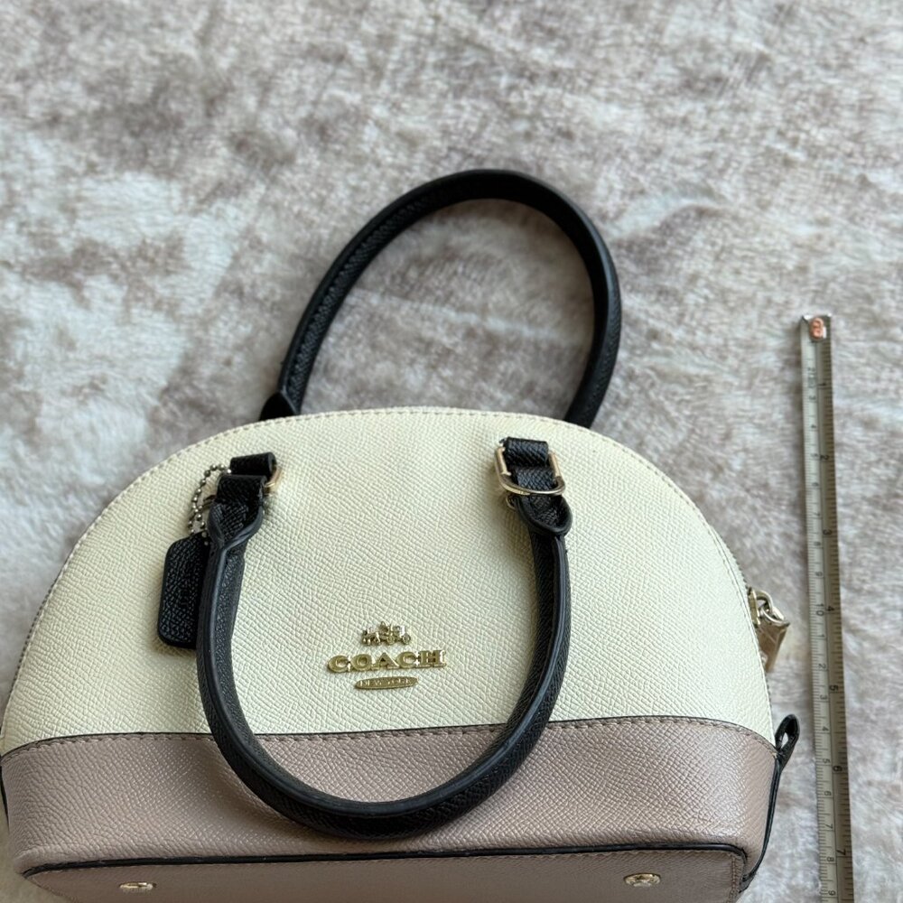 Coach Mini Sierra Satchel Colorblock Crossbody Bag Leather Cream Taupe Black - Picture 5 of 13